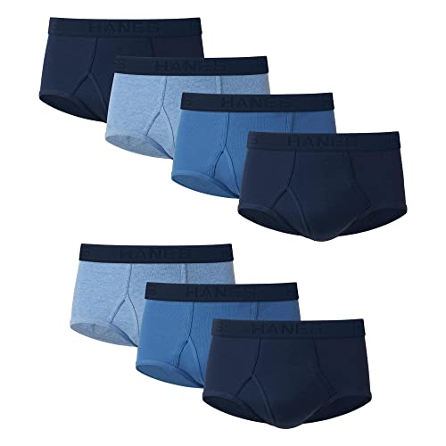 Hanes Ultimate Men's Briefs, Soft Moisture Wicking Underwear, Tagless, 7-Pack, Blue-7 Pack, Large