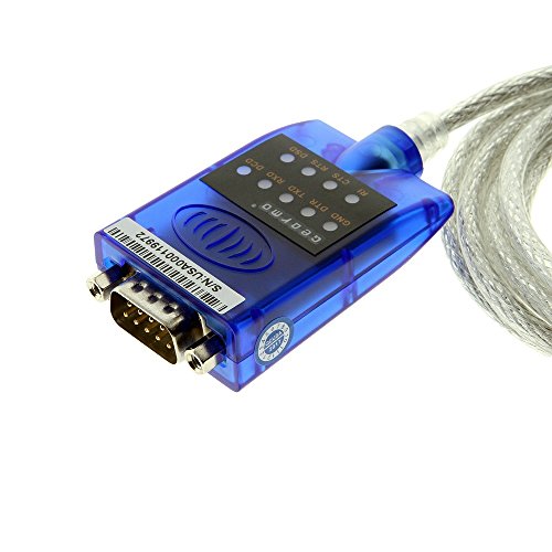 Gearmo USB to Serial RS-232 Adapter with LED Indicators, FTDI Chipset, Supports Windows 11/10/8.1/8/7, Mac OS X 10.6 and Above