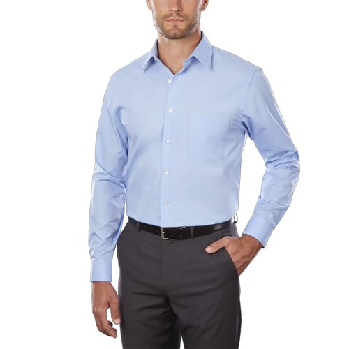 Van Heusen Men's Dress Shirt Regular Fit Poplin Solid, Cameo Blue, 17.5" Neck 34"-35" Sleeve