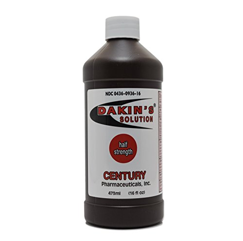 Dakin's Solution Half-Strength 0.25% Sodium Hypochlorite Wound Cleanser for Acute and Chronic Wounds, Non-cytotoxic Antimicrobial No-Rinse Formula, Gentle on Skin, Safe for Home or Clinical Use, 16 oz