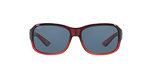Costa Del Mar Womens Inlet Rectangular Sunglasses, Pomegranate Fade/Grey Polarized-580P, 58 mm