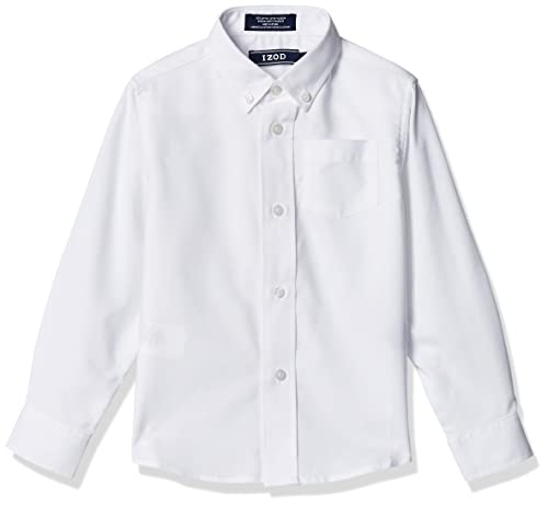 Izod boys Long Sleeve Solid Button-Down Oxford Shirt, White, 4T/4
