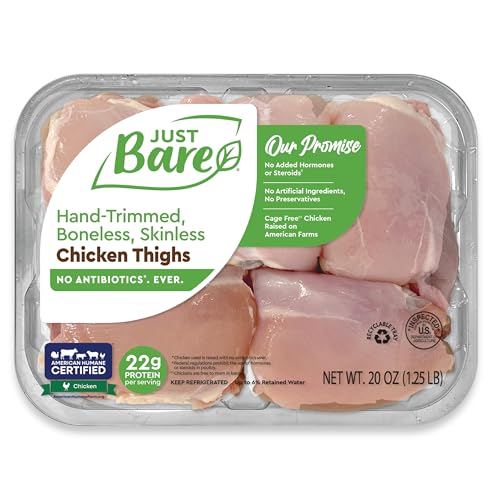 Just Bare Chicken Natural Fresh Chicken Thighs | No Antibiotics Ever | Boneless | Skinless | 1.25 LB