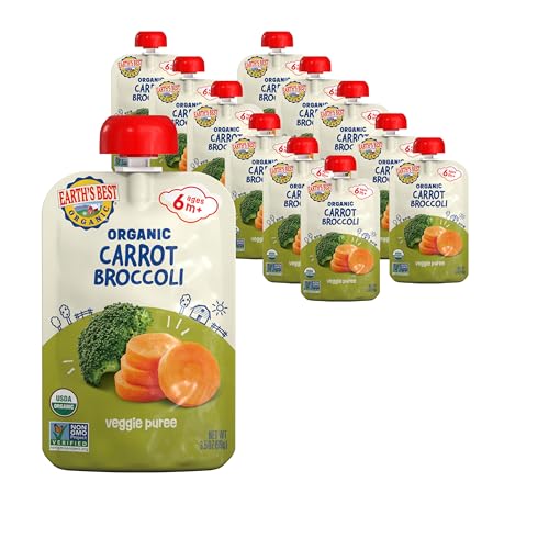 Earths Best Organic Carrots Broccoli Pouches 12-Pack