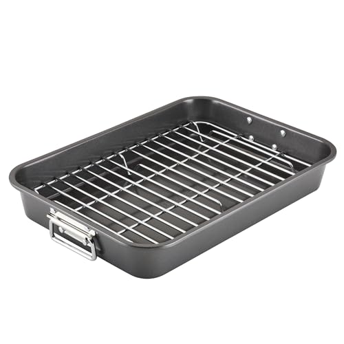 Farberware Nonstick Bakeware 11-Inch x 15-Inch Roaster with Flat Rack