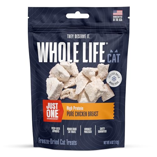 Whole Life Cat Just One Chicken Freeze Dried Cat Treats - Human Grade High Protein Food, Healthy Training Snacks, Freeze Dried Chicken Food Toppers, USA Made Natural Treats - 4 oz (Pack of 1)