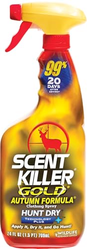 Wildlife Research Center Scent Killer Gold Autumn Formula – Hunting Scent Eliminator with Hunt Dry Technology – Odor Prevention & Maximum Performance After Drying – Hunt Scent Control (24 FL OZ Spray)