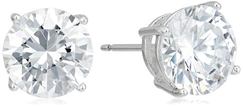 Amazon Essentials Platinum Plated Sterling Silver Round Cut Cubic Zirconia Stud Earrings (8.5mm)