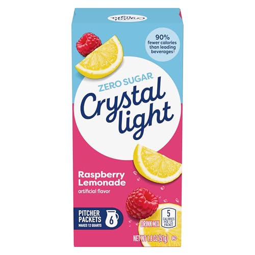 Crystal Light Raspberry Lemonade Artificially Flavored Powdered Drink Mix, 72 ct Pack, 12 Canisters of 6 Pitcher Packets