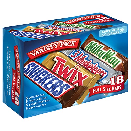 SNICKERS, TWIX, 3 MUSKETEERS, MILKY WAY Full Size Halloween Chocolate Candy Variety Pack, 18 ct Bulk Candy Box