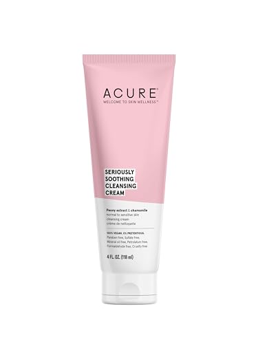 Acure Seriously Soothing Cleansing Cream - Gentle Hydrating & Exfoliating Face Wash, Daily Facial Cleanser for Women & Men with Chamomile & Sunflower Amino Acids, Sulfate Free, Vegan - 4 fl oz