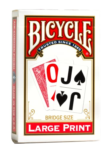 Bicycle Large Print Bridge Size Playing Cards - Easy-to-Read Deck for Seniors - Red or Blue