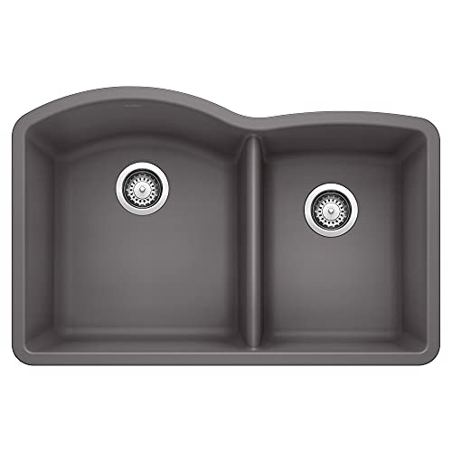 BLANCO, Cinder 441469 DIAMOND SILGRANIT 60/40 Double Bowl Undermount Kitchen Sink, 32" X 21"