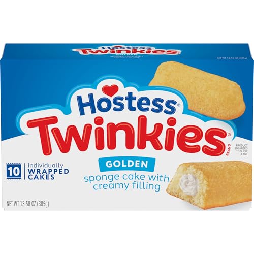 Hostess Twinkies Snack Cakes, Golden Sponge Cake with Crème Filling, 13.58 oz. Box,10 Count