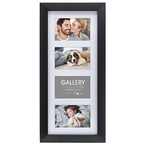 Malden International Designs Black 4-Opening 4x6 Matted Collage Wall Photo Frame