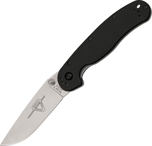 Ontario Knife Company Rat II, Satin AUS-8 Stainless Steel Drop-Point Blade Folding Pocket Knife, Black Nylon Handle Liner Lock Knife, Everyday Carry Knife – ON8860