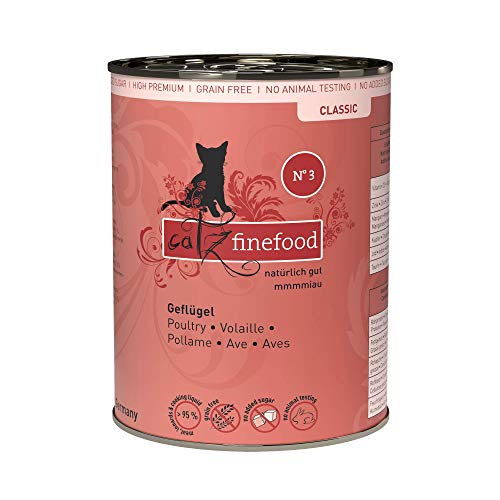 (-34%) catz finefood N° 3 Geflügel Feinkost Katzenfutter nass, verfeinert mit Preiselbeeren & Löwenzahn, 6 x 400g Dosen