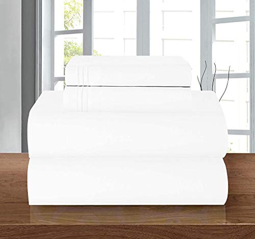 Elegant Comfort Luxury Soft 1500 Premium Hotel Quality Wrinkle Resistant Coziest Bedding Set, All Around Elastic Fitted Sheet, Deep Pocket up to 16inch, Queen, White
