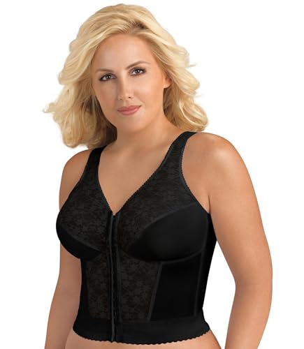 Exquisite Form womens Fully Front Close Longline Lace Posture Bra, Black, 40B US