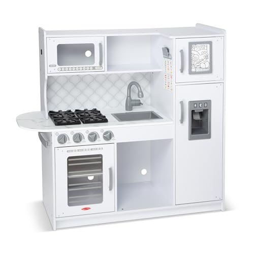 Melissa & Doug Wooden Chef’s Pretend Play Toy Kitchen with “Ice” Cube Dispenser – Cloud White - FSC Certified