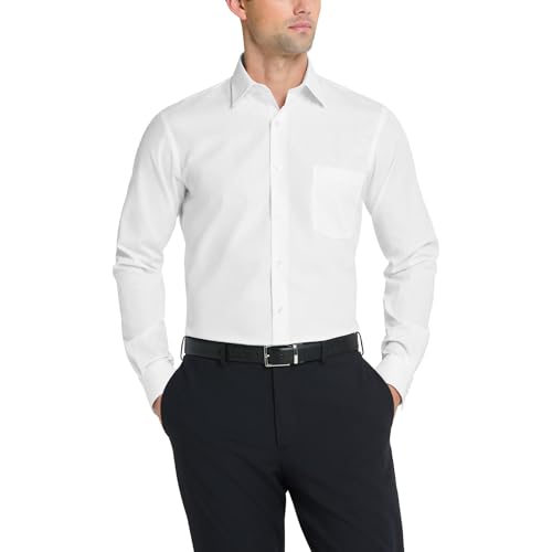 Van Heusen Men's Dress Shirt Fitted Poplin Solid, White, 16.5" Neck 32"-33" Sleeve