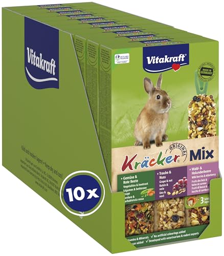 🔥 STARKER PREIS (-45%) Vitakraft Kräcker Mix, Nagersnack, für Zwergkaninchen, mit Gemüse und Rote Beete, mit Traube und Nuss, mit Waldbeere und Holunderbeere, ohne Zusatz von Zucker und Getreide (10x 168g)