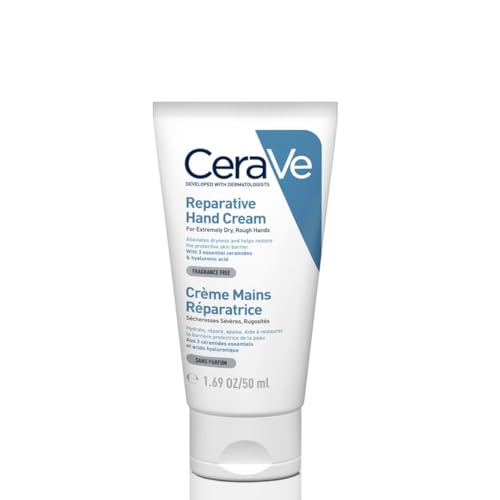 CeraVe Therapeutic Hand Cream for Dry Cracked Hands With Hyaluronic Acid and Niacinamide, Fragrance Free 3 Ounce
