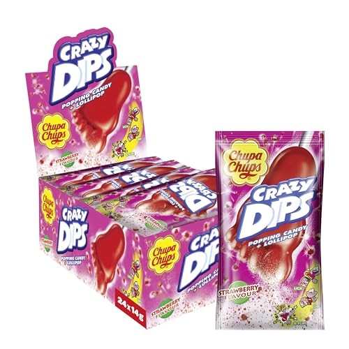 🔥 STARKER PREIS (-50%) Chupa Chups Crazy Dips Strawberry, 24 Erdbeer-Lutscher mit Brausepulver