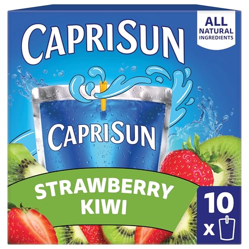 Capri Sun Flavored with Other Natural Flavor Juice Drink Blend, 10 Pouches, for School Lunches and On-the-Go Hydration, Strawberry Kiwi, All Natural Ingredients, 6 fl oz