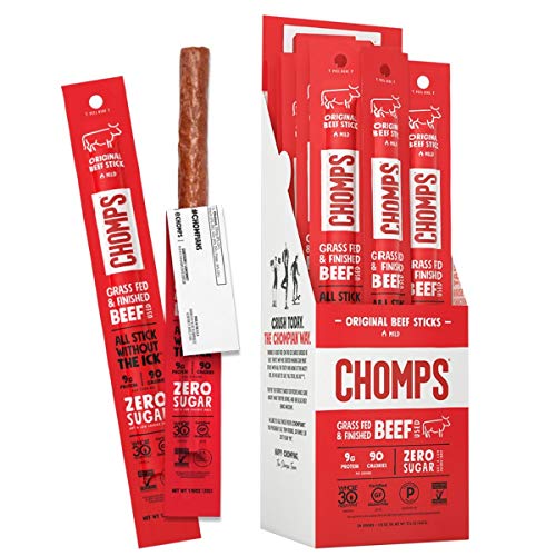 Chomps Grass Fed And Finished Original Beef Jerky Snack Sticks 24