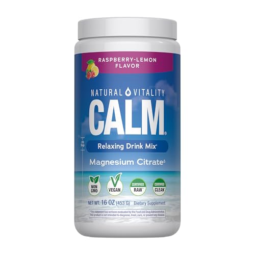 Natural Vitality Calm, Magnesium Citrate Supplement, Anti-Stress Drink Mix Powder, Gluten Free, Vegan, & Non-GMO, Raspberry Lemon, 16 oz