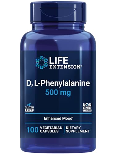 Life Extension D, L-Phenylalanine Capsules, 500 mg – Supports Mood Health, Promotes Neurotransmitter Health – Gluten-Free, Non-GMO, Vegetarian – 100 Capsules