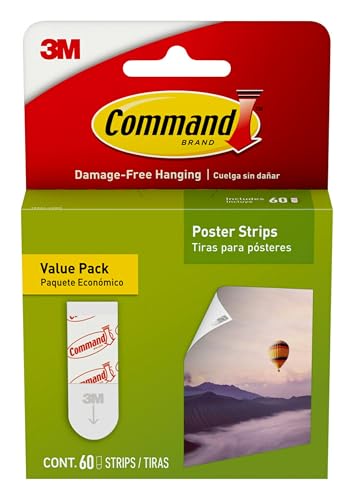 Command Poster Strips Value Pack, 60 Command Strips Damage-Free Hanging Poster Hangers, No Tools Great for Home, Room, Wall, and Office Decor, White Adhesive