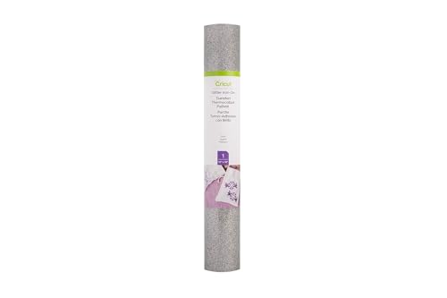 Cricut Glitter Iron On, Silver (12'x19' Roll) - HTV Heat Transfer Vinyl, Compatible with Cricut Heat Presses & Maker + Explore Machines