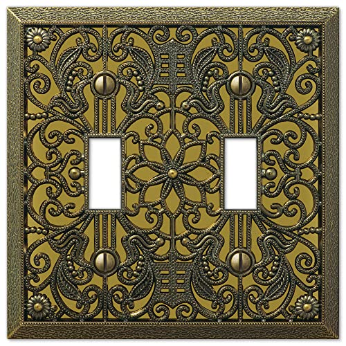 Amerelle 65TTAB Filigree Wallplate, 2 Toggle, Antique Brass