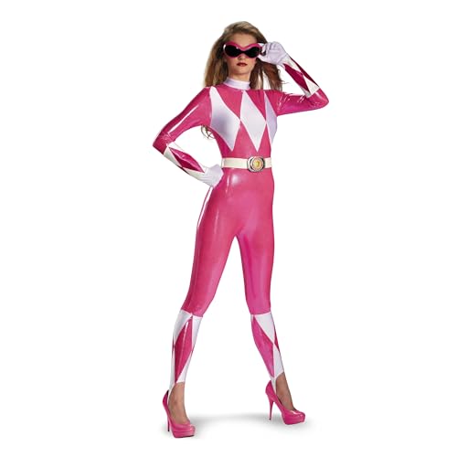 Disguise womens Pink Ranger Adult Sized Costumes, Pink/White, Medium 8-10 US