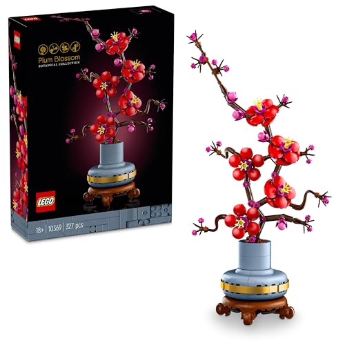 LEGO Botanicals Plum Blossom Set For Adults - Artificial Flowers for Indoor incl. a Buildable Flowerpot - Home Office Decor Display Piece - DIY Gift for Women and Men - 10369