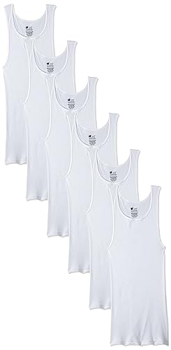 Hanes Men's Cotton Tank Undershirts Pack, Moisture-Wicking Ribbed Tanks, lightweight, White 6-pack, Medium