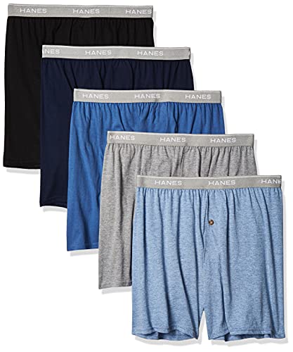 Hanes Men's Boxers, Cotton Knit Comfortable Boxer Underwear, Moisture-wicking Cotton Boxers, 5 count (pack of 1)