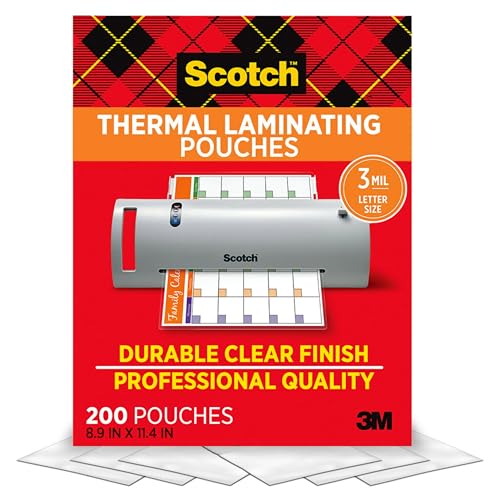 Scotch Thermal Laminating Pouches Clear 3 mil Letter Size 200-Count