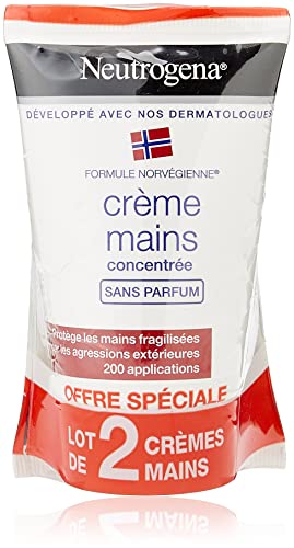 Neutrogena Crème Mains Sans Parfum Formule Norvégienne, 2 tubes de 50 ml | Concentrée, Crème apaisante pour un soulagement immédiat, Crème hydratante 24 h pour mains très sèches et gercées