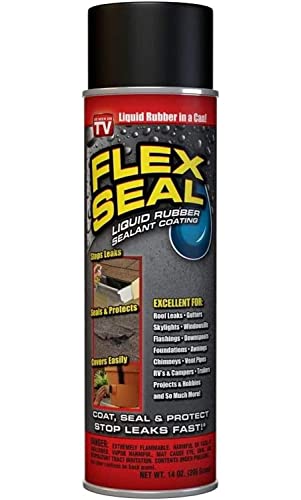 Flex Seal, 14 oz, Black, Stop Leaks Instantly, Waterproof Rubber Spray On Sealant Coating, Perfect for Gutters, Wood, RV, Campers, Roof Repair, Skylights, Windows, and More