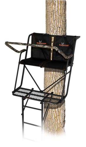 BIG GAME 2-Person Ladder Tree Stand for Hunting Deer with Seat, 16' Tall, Camo/Black - Adjustable Climbing Treestand with Platform and Safety Harness for Shooting