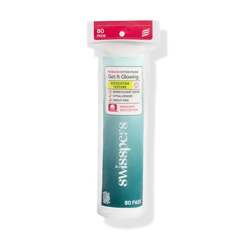 Swisspers Premium Exfoliating Rounds, 2 Distinct Raised Textured Surface, Cotton Facial Pads, 80 Count Re-closable Bag