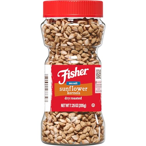 Fisher Dry Roasted Sunflower Seeds Kernels with Sea Salt, 7.25 oz, Sunflower Seeds to Eat, Gluten-Free, No Sugar Added, Crunchy Snacks for Adults, Perfect for Salads, Yogurt, & On-the-Go Snacking