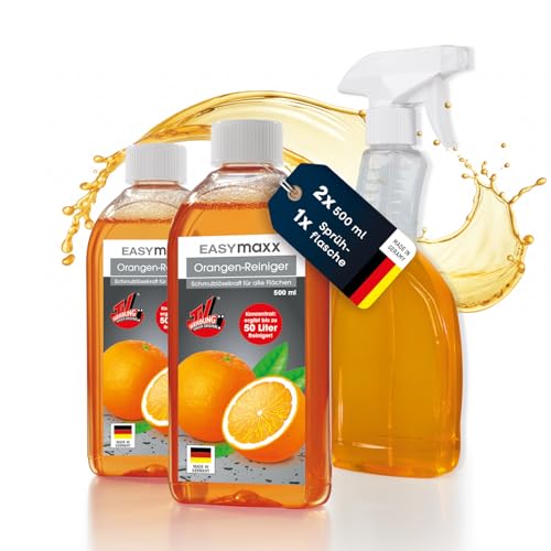 (-35%) EASYmaxx Reinigungs-Konzentrat Orange 2x500ml Set mit Sprühflasche | Ergibt 100 Liter Allzweckreiniger | Mühelose Reinigung von allen Flächen | Ideal für Kochfelder, Grillroste, Backöfen u.v.m.