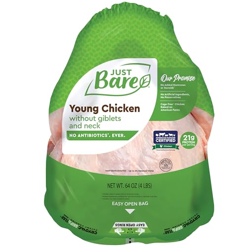Just Bare® Natural Fresh Whole Chicken | No Antibiotics Ever | Bone-In | Without Giblets & Neck | 4.0 LB