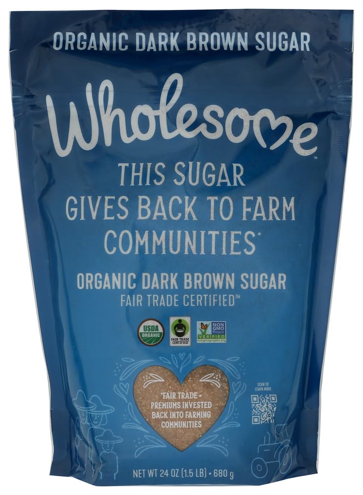 Wholesome Sweeteners 24-Ounce Organic Dark Brown Sugar, Fair Trade, Non GMO, Gluten Free & Vegan, Sugar for Baking and Glazing, 1 Pack