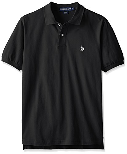 U.S. Polo Assn. Men's Classic Polo Shirt, Two-Button Closure Pique Polo Shirt, Summer Fashion Golf Shirt, Black/White, XL