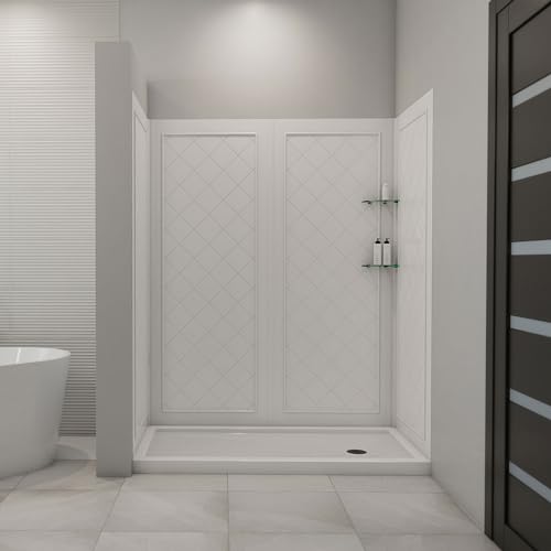 DreamLine 30 in. D x 60 in. W x 76 3/4 in. H Right Drain Acrylic Shower Base and QWALL-5 Backwall Kit In White, DL-6189R-01